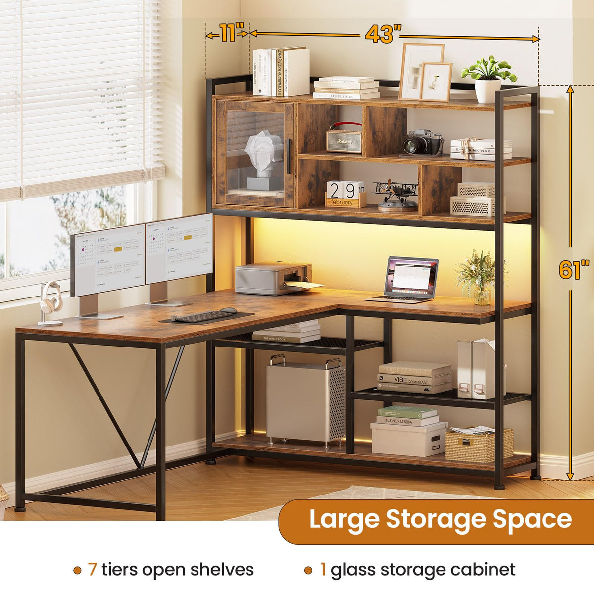 L Shaped Computer Desk with Storage Shelves Z2552