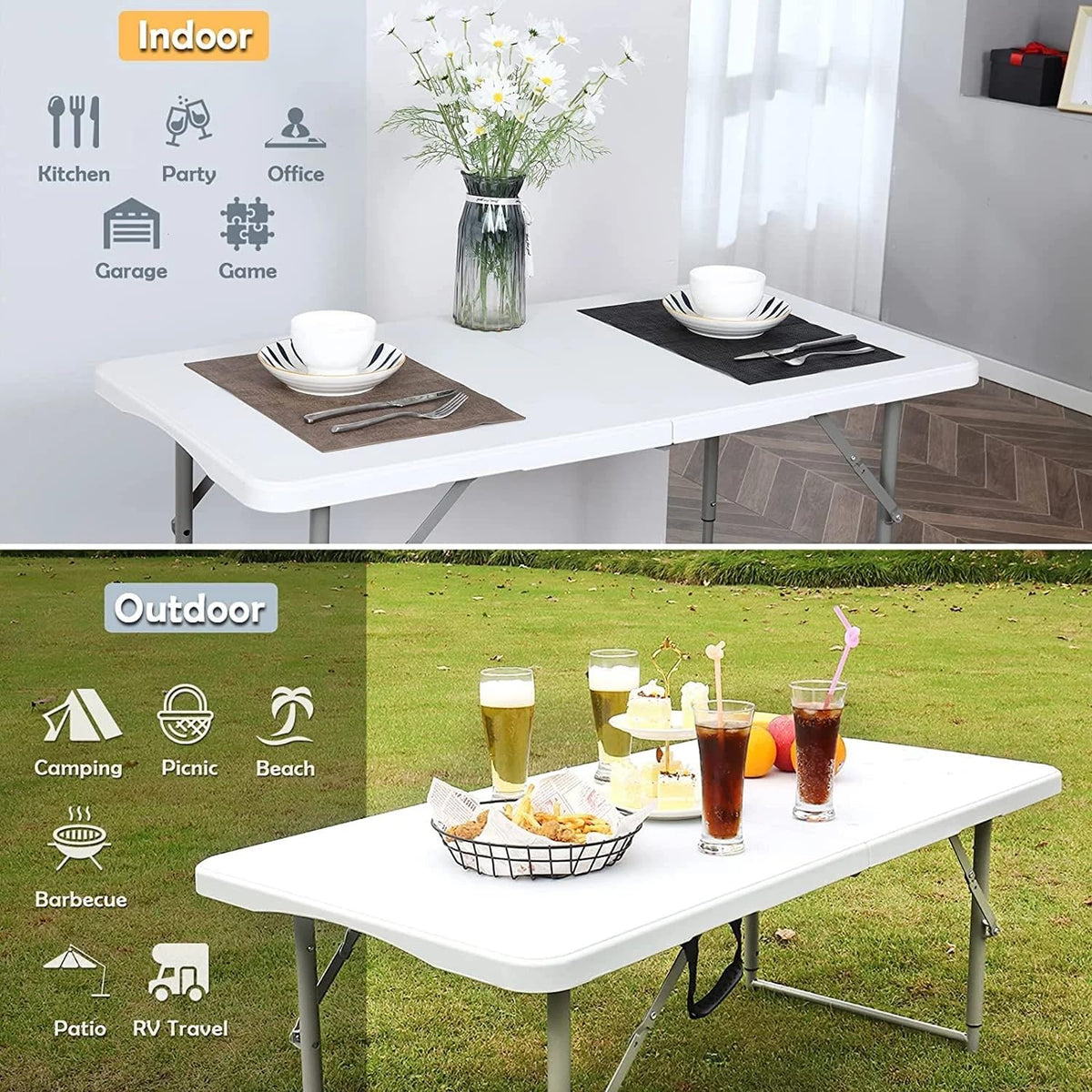 4 Foot Portable Heavy Duty Plastic Folding Table B920139