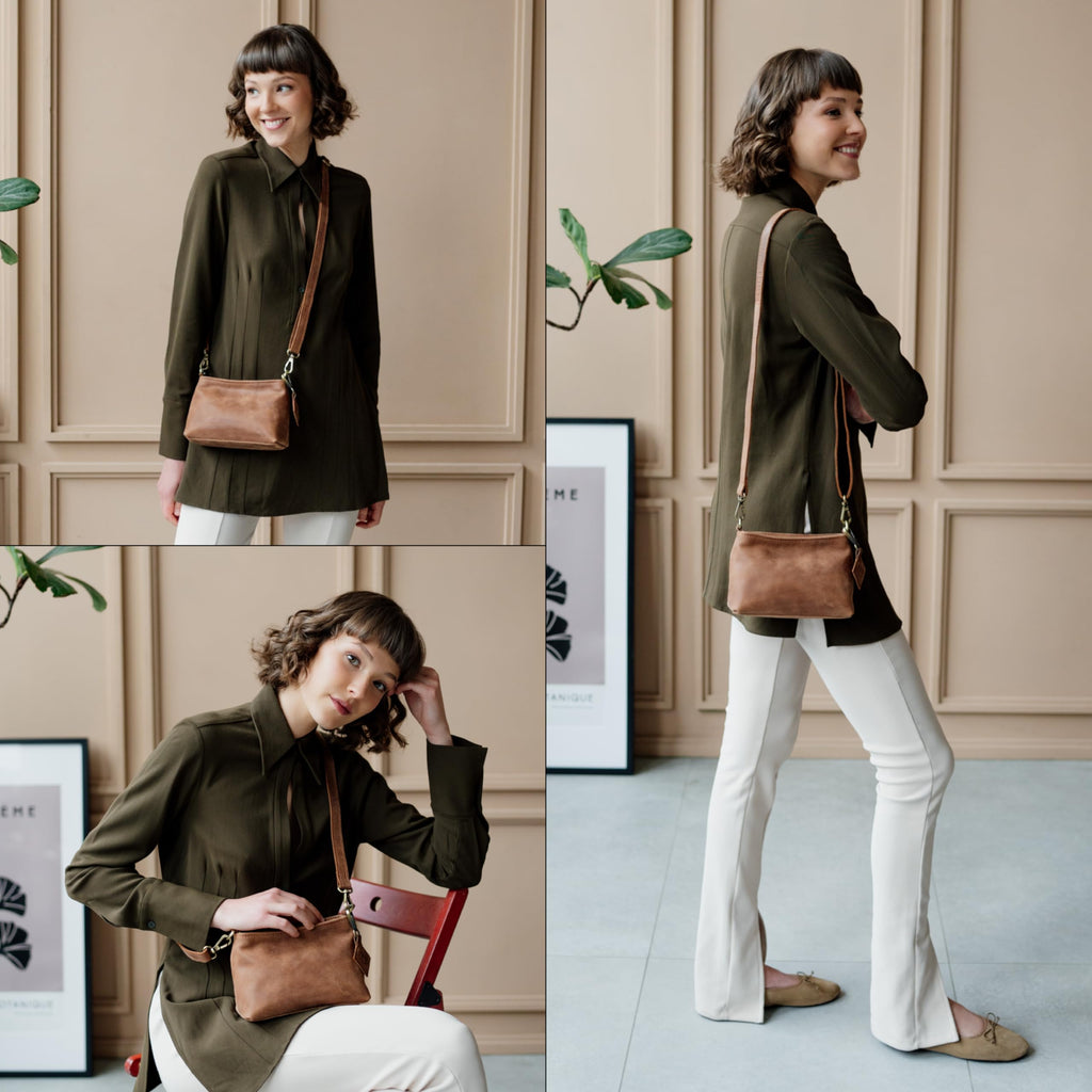 Full Grain Leather Crossbody Purse H975