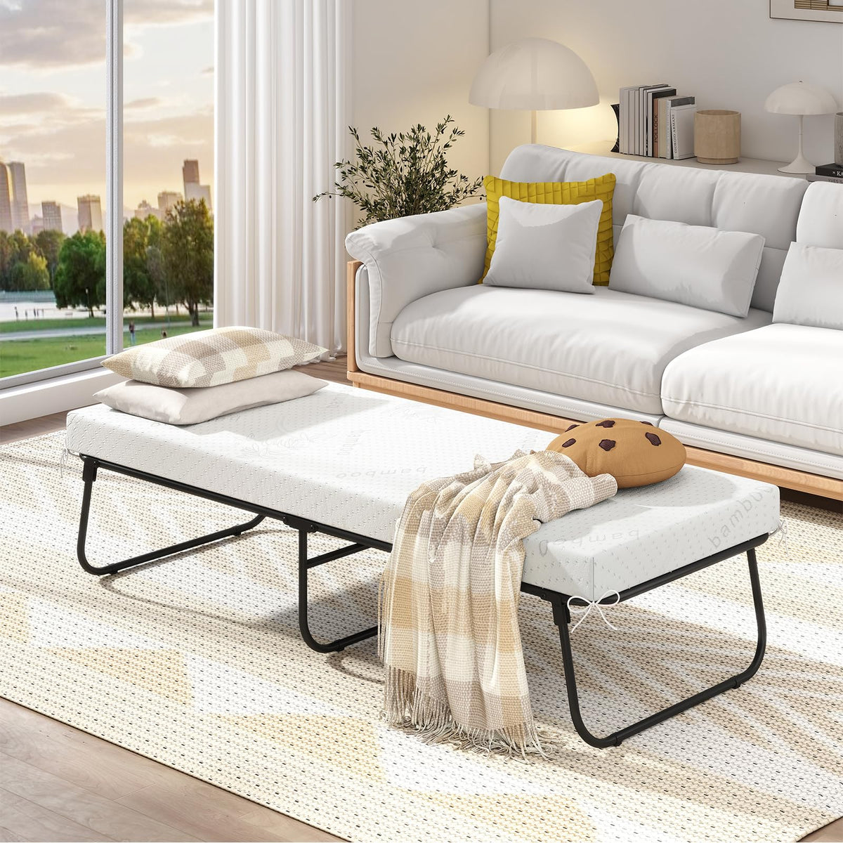 Folding Bed with Mattress Memory Foam Metal Frame L59229