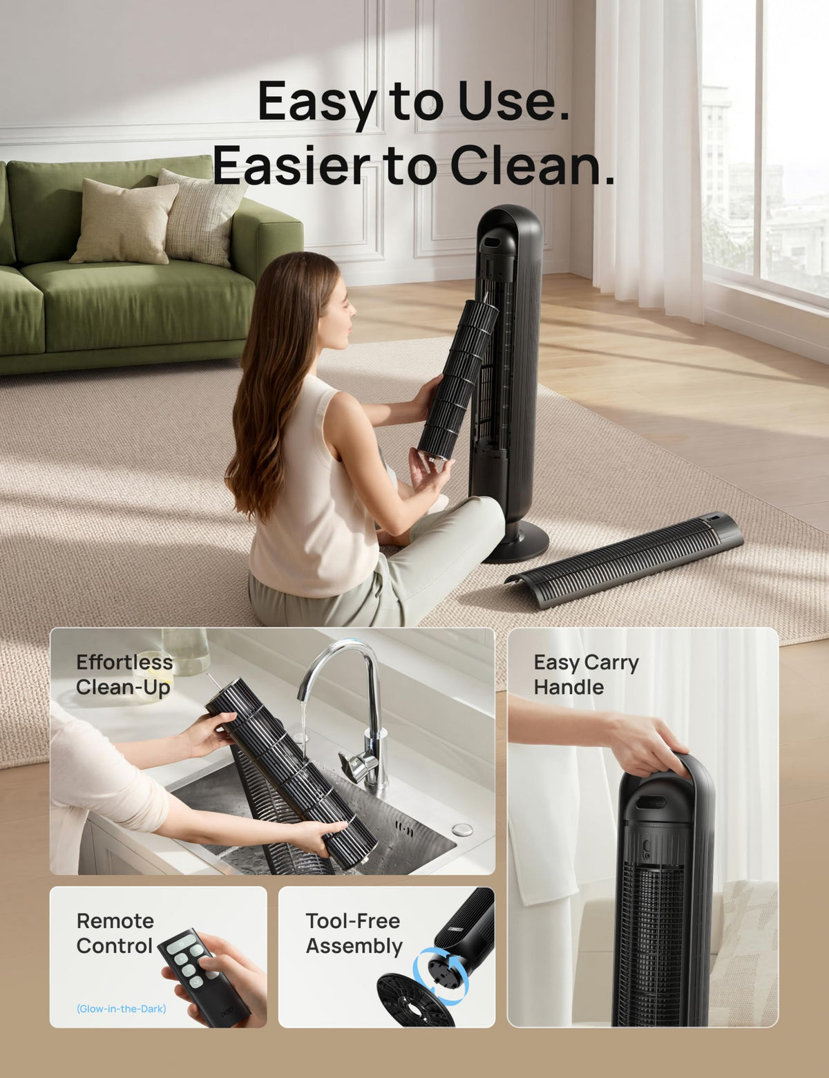 Ultra Quiet Tower Fan, 8 Speeds J206
