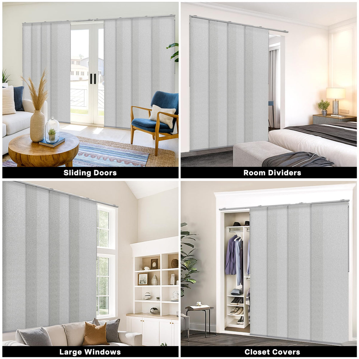Adjustable Light Filtering Grey Panel Track Blinds Z74742