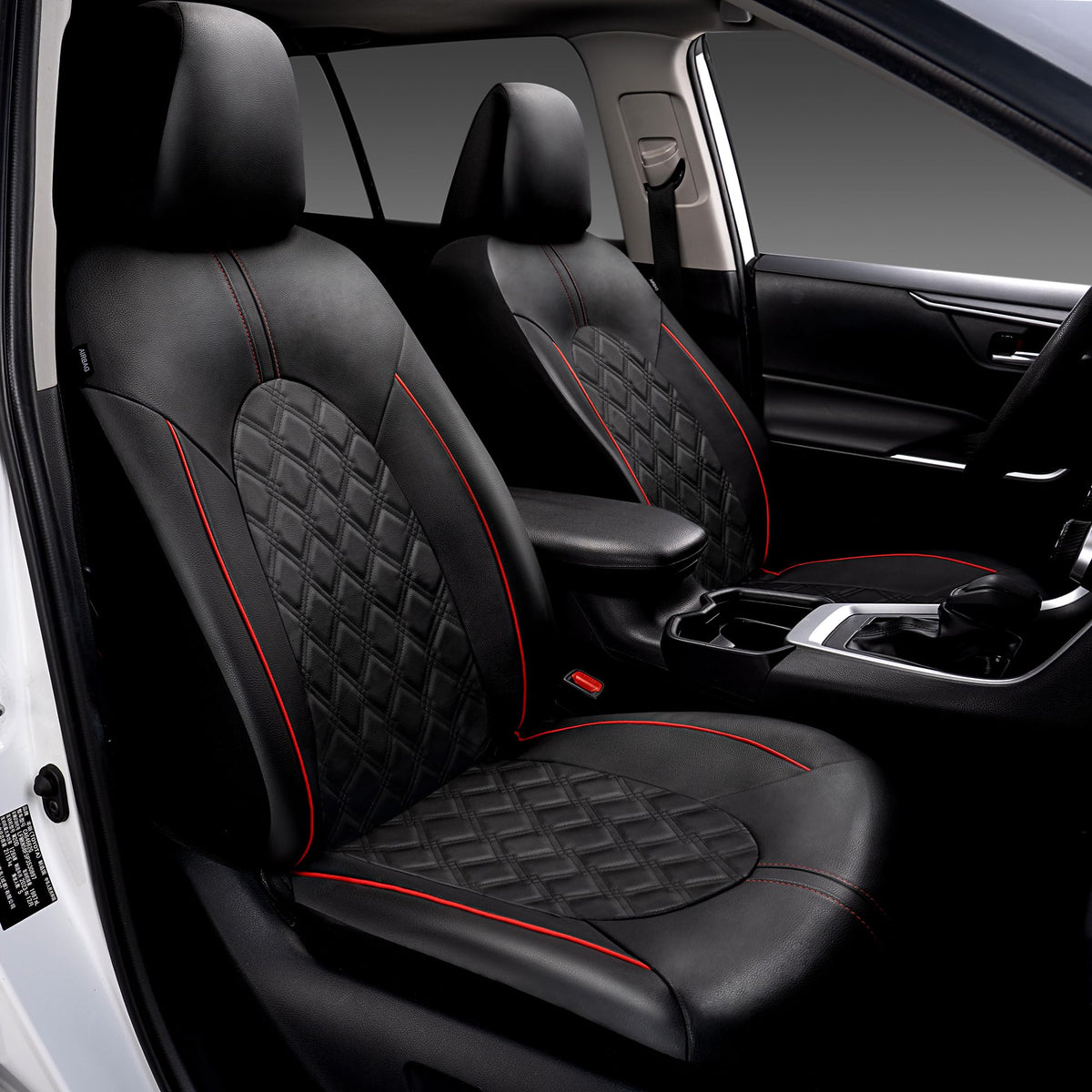 PU Leather Car Seat Covers Full Set Waterproof Split Bench Black Red Q367146