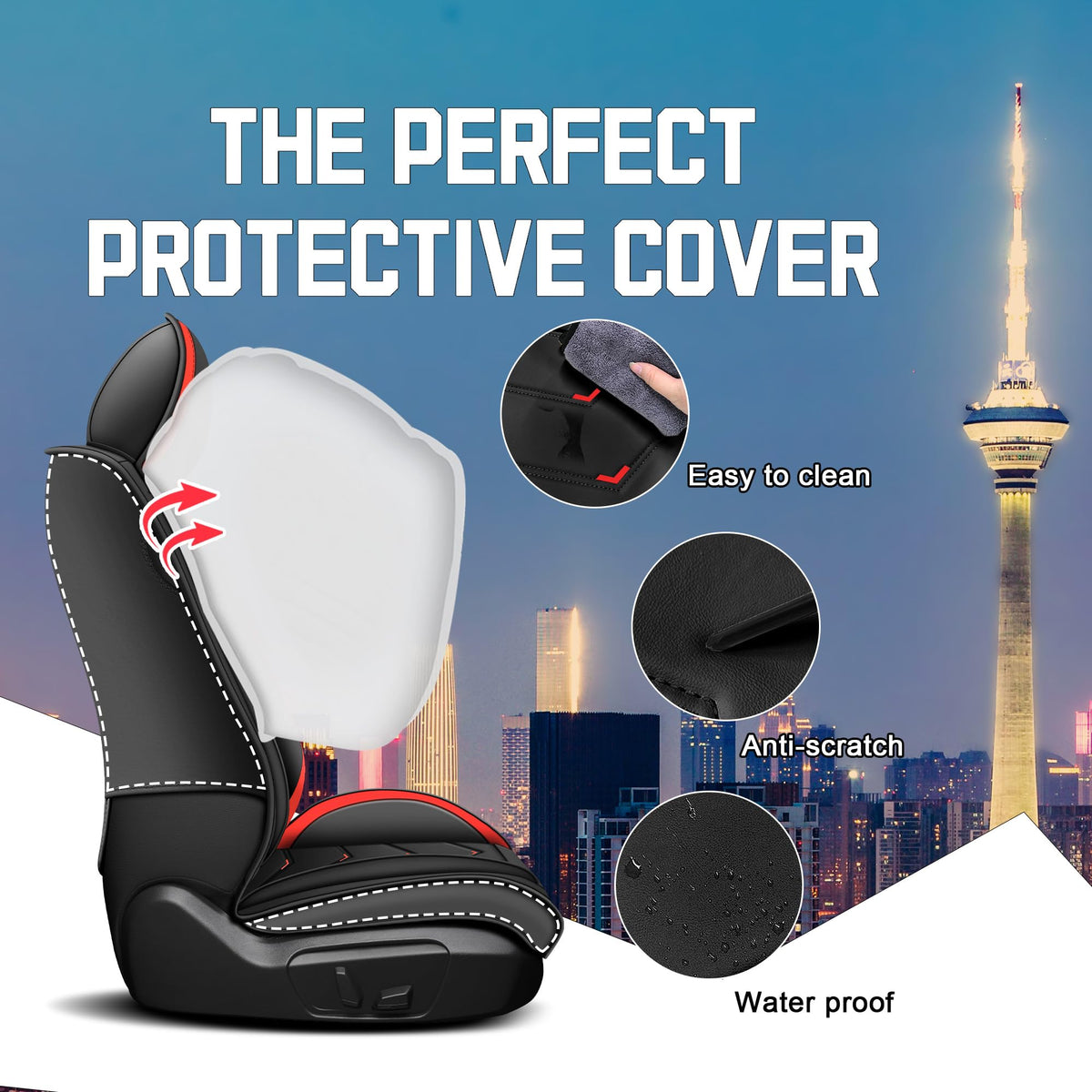 Black Red Nappa Leather Car Seat Covers Set S469