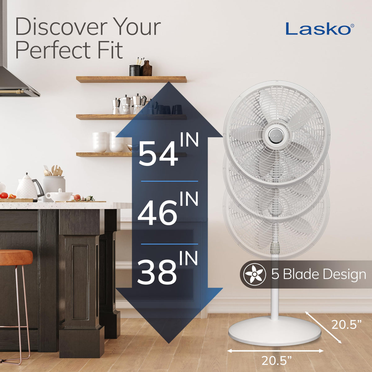 Oscillating Pedestal Fan with Adjustable Height and 3 Cooling Speeds, 18", White C60604