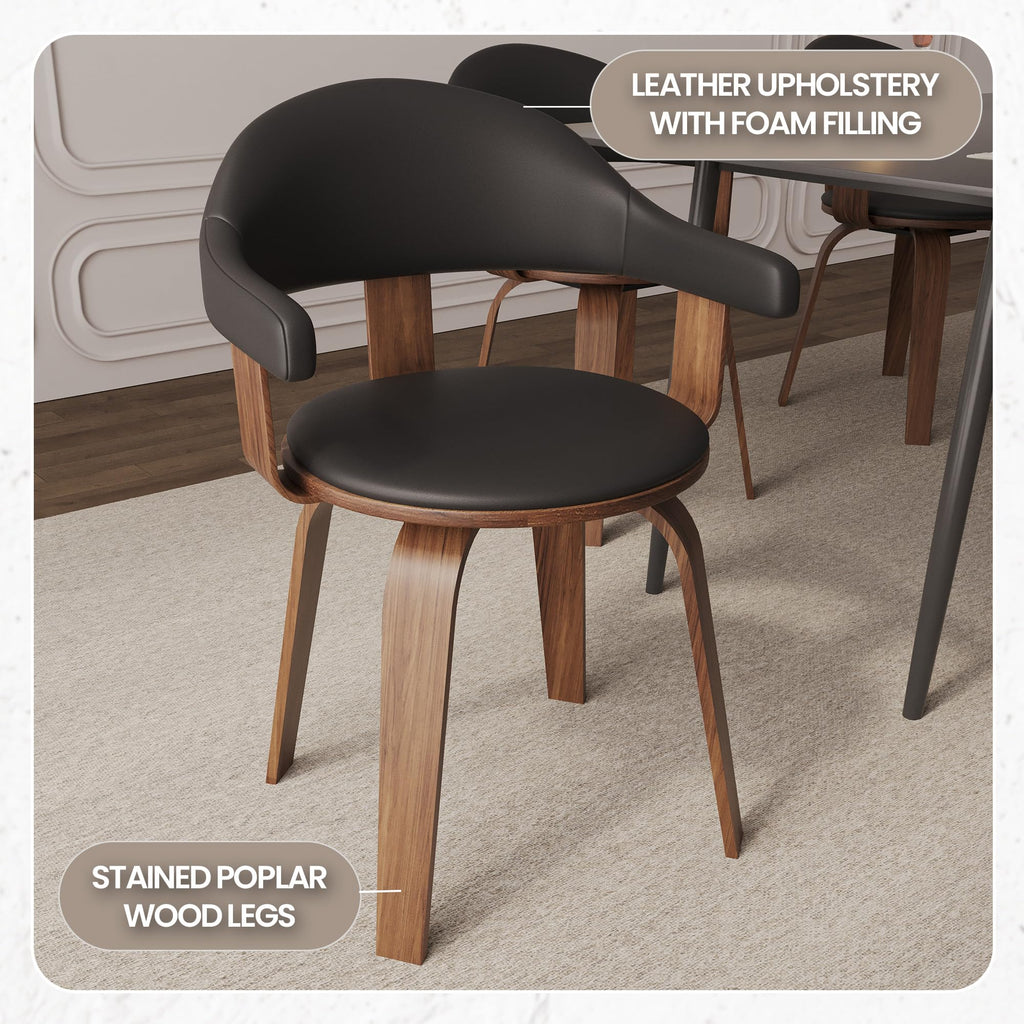 Black Leather Upholstered Swivel Dining Chair with Armrests G2295