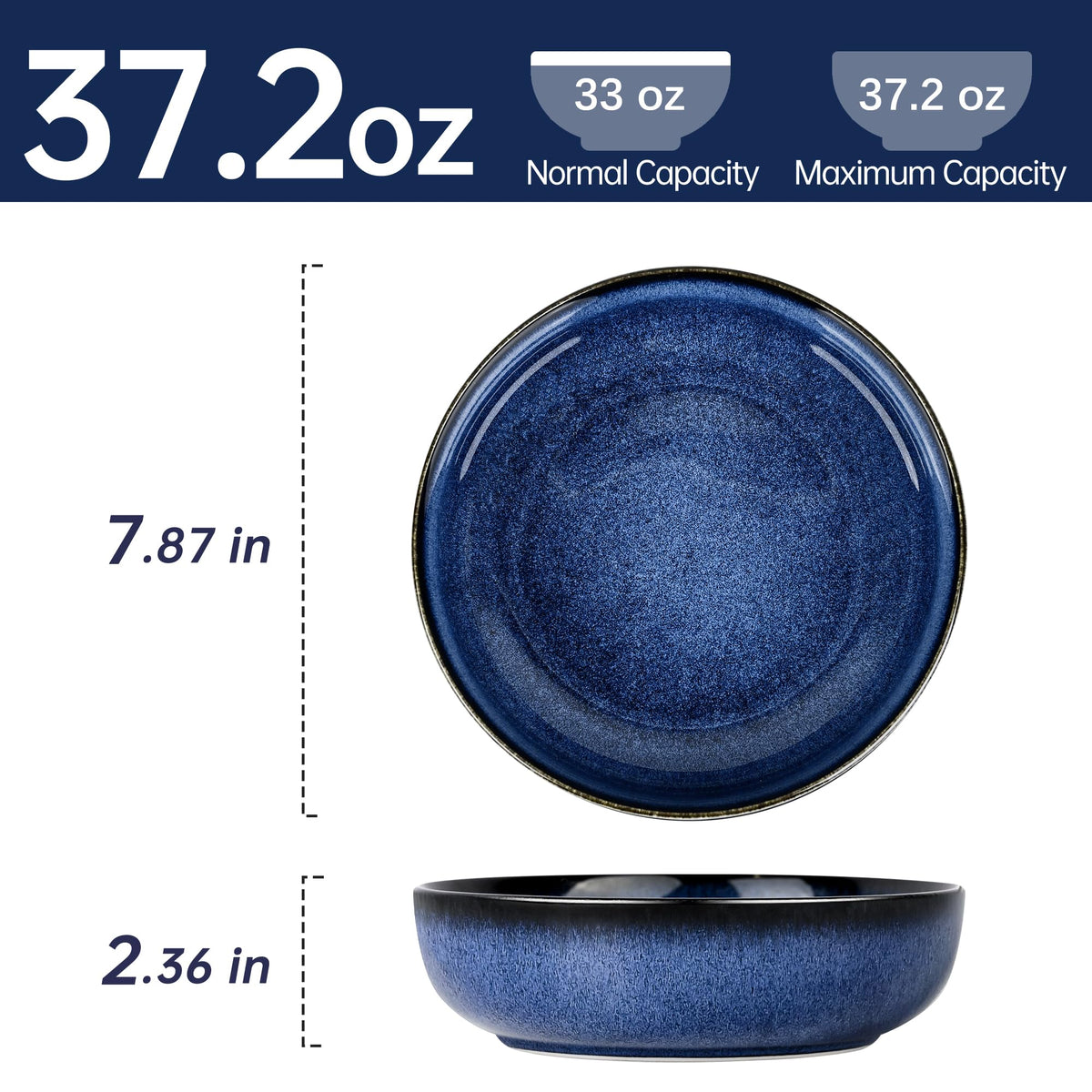 Blue Porcelain Pasta Bowls Set for 4 T334339
