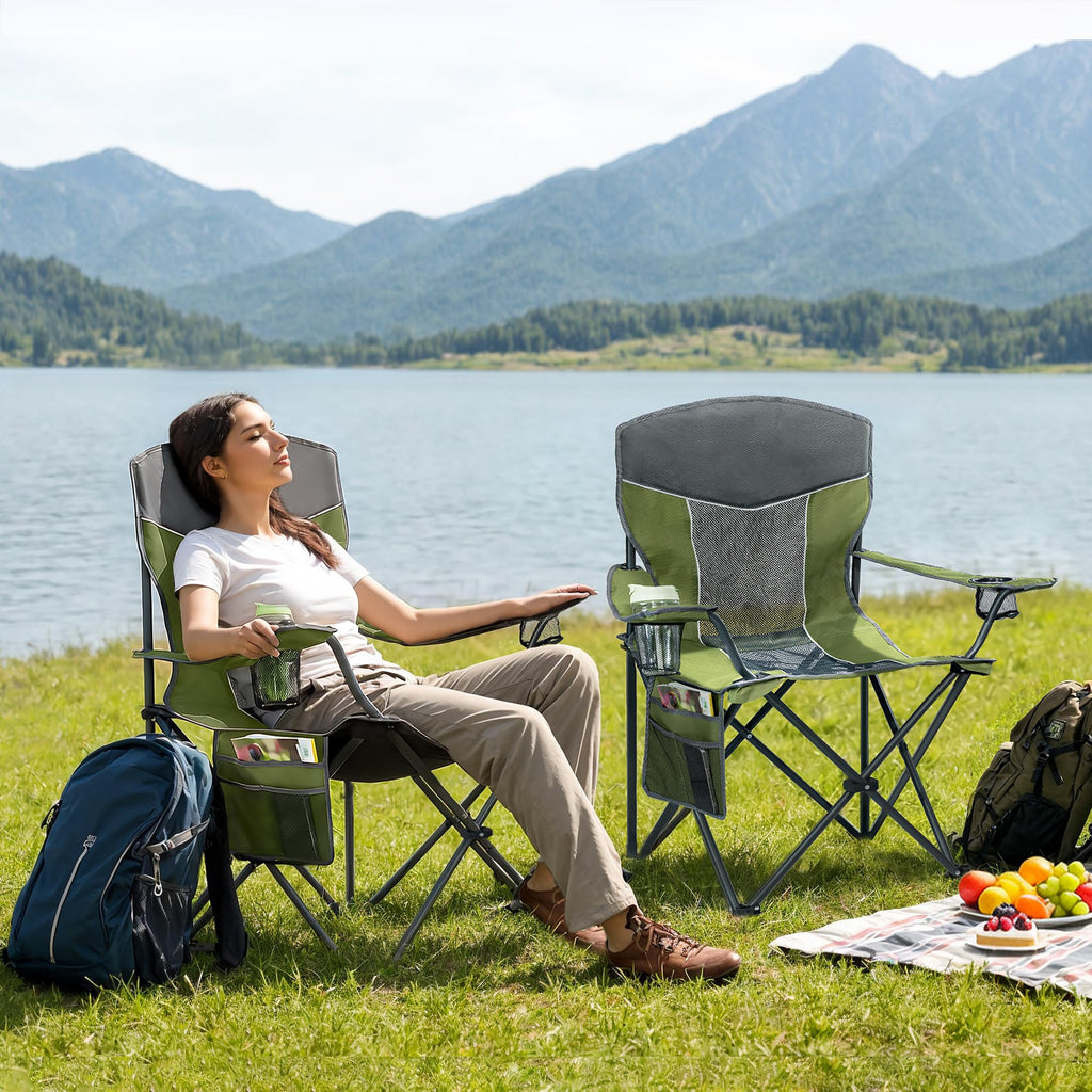 Oversized XL Camping Chair 2-Pack with Mesh Back, Green Q23927