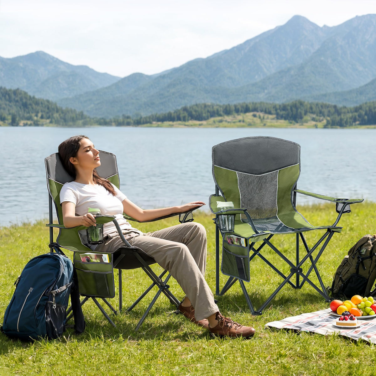 Oversized XL Camping Chair 2-Pack with Mesh Back, Green Q23927