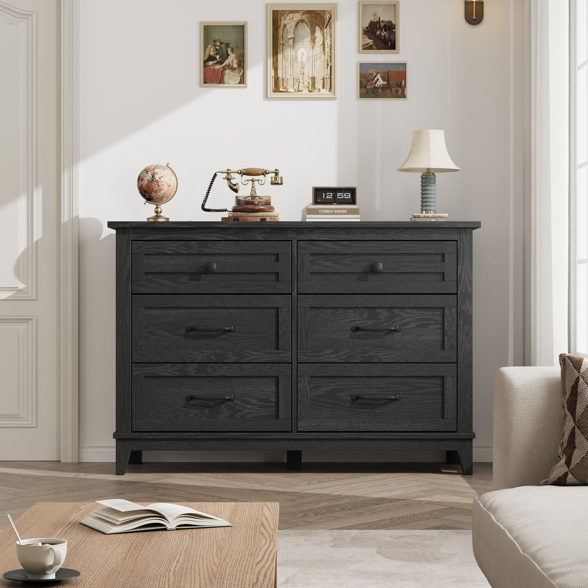 6 Drawer Wood Dresser Dark Black K9123