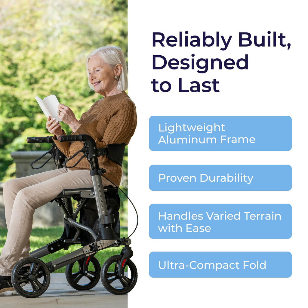 Compact Folding Rollator with Seat and Brakes, 8-Inch Wheels X49829
