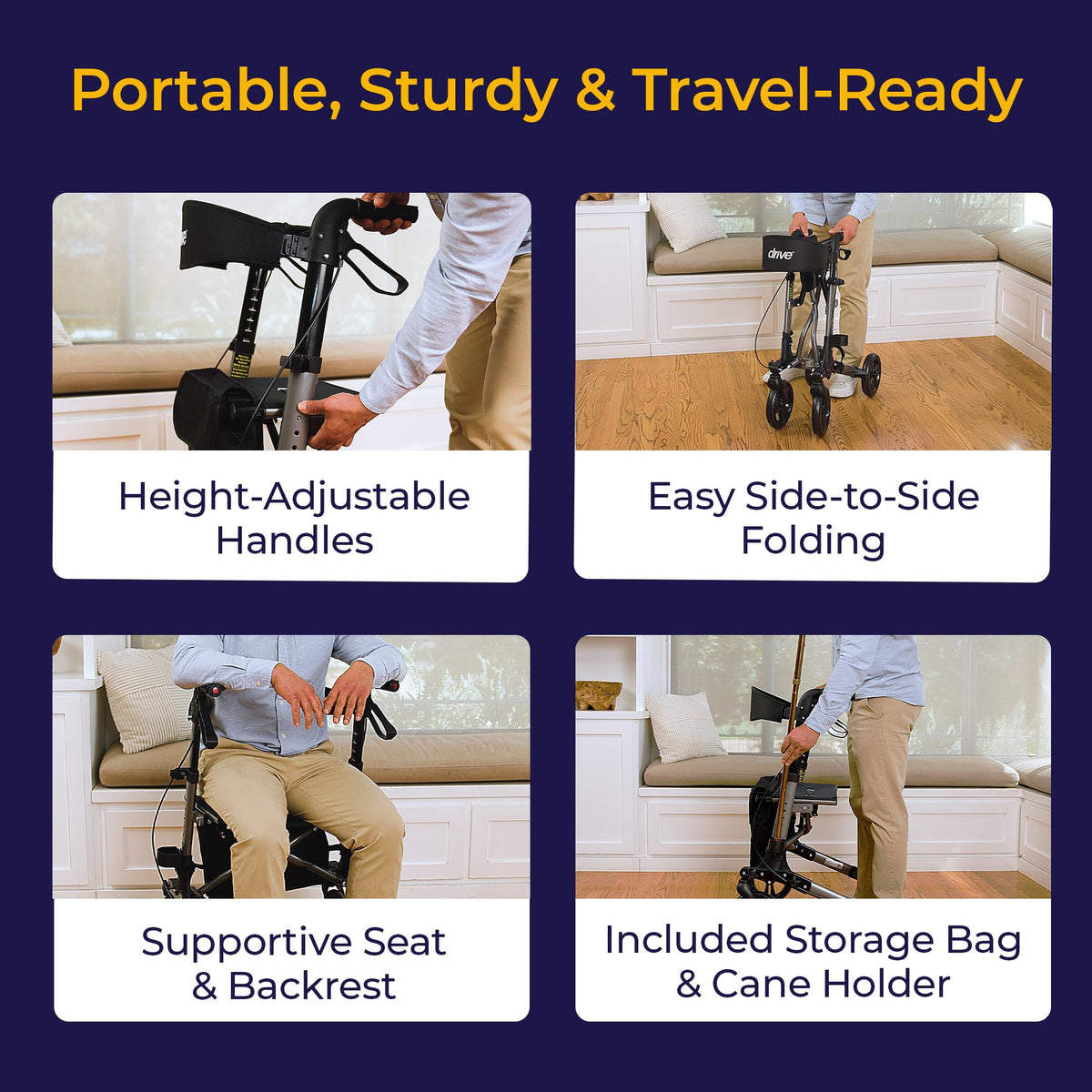 Compact Folding Rollator with Seat and Brakes, 8-Inch Wheels X49829