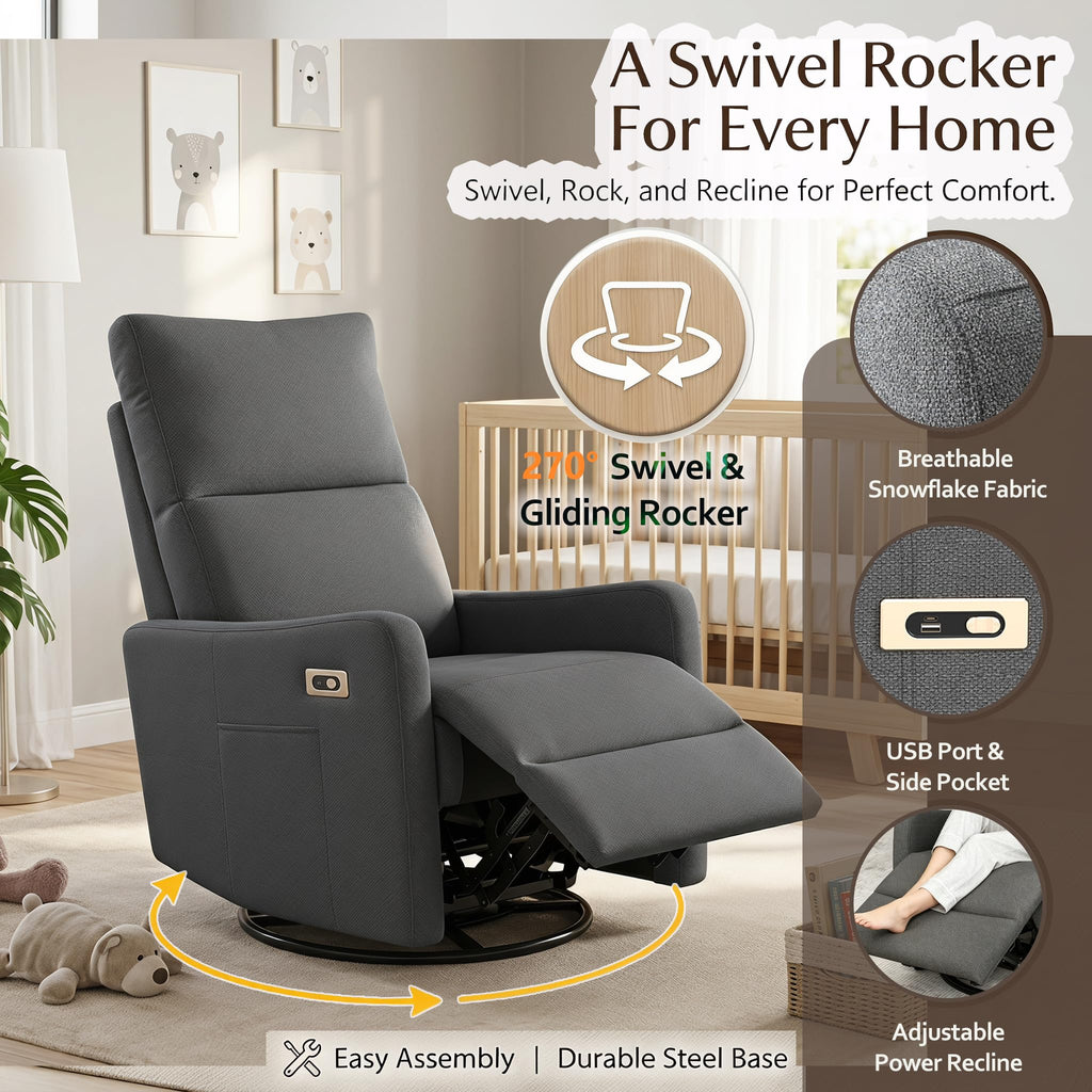 Small Power Swivel Rocker Recliner Chair F61911