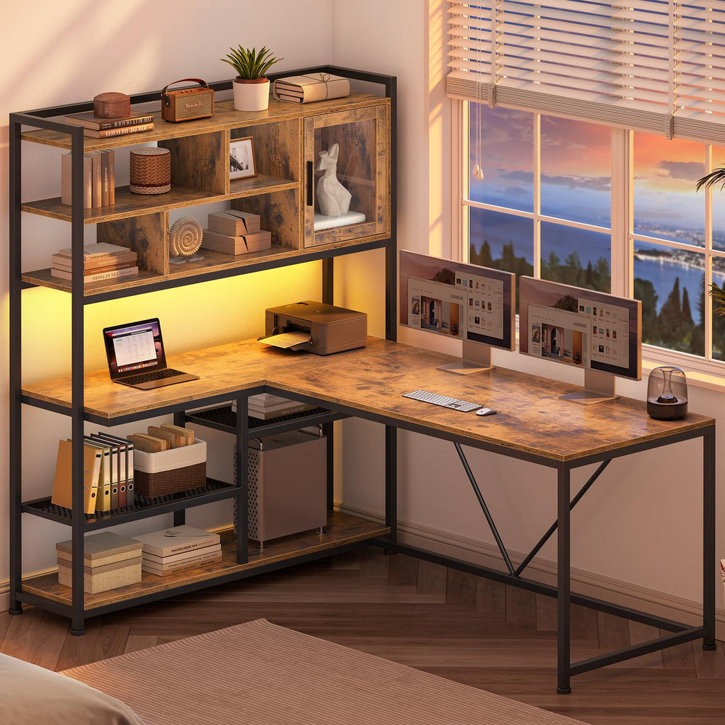 L Shaped Computer Desk with Storage Shelves Z2552