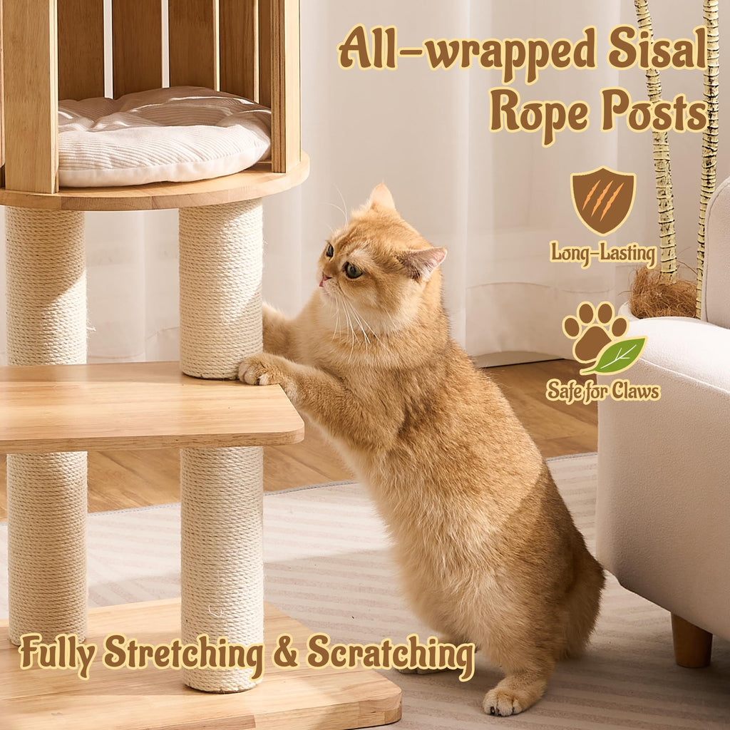 70" Wood Cat Tree with 2 Cat Caves G403010