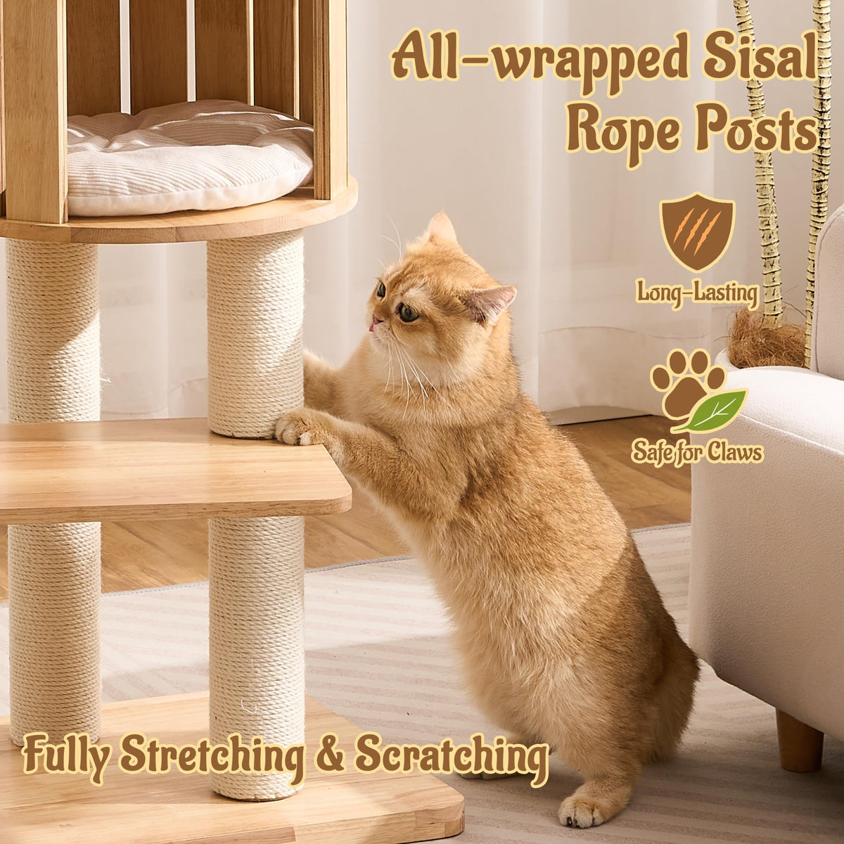 70" Wood Cat Tree with 2 Cat Caves G403010