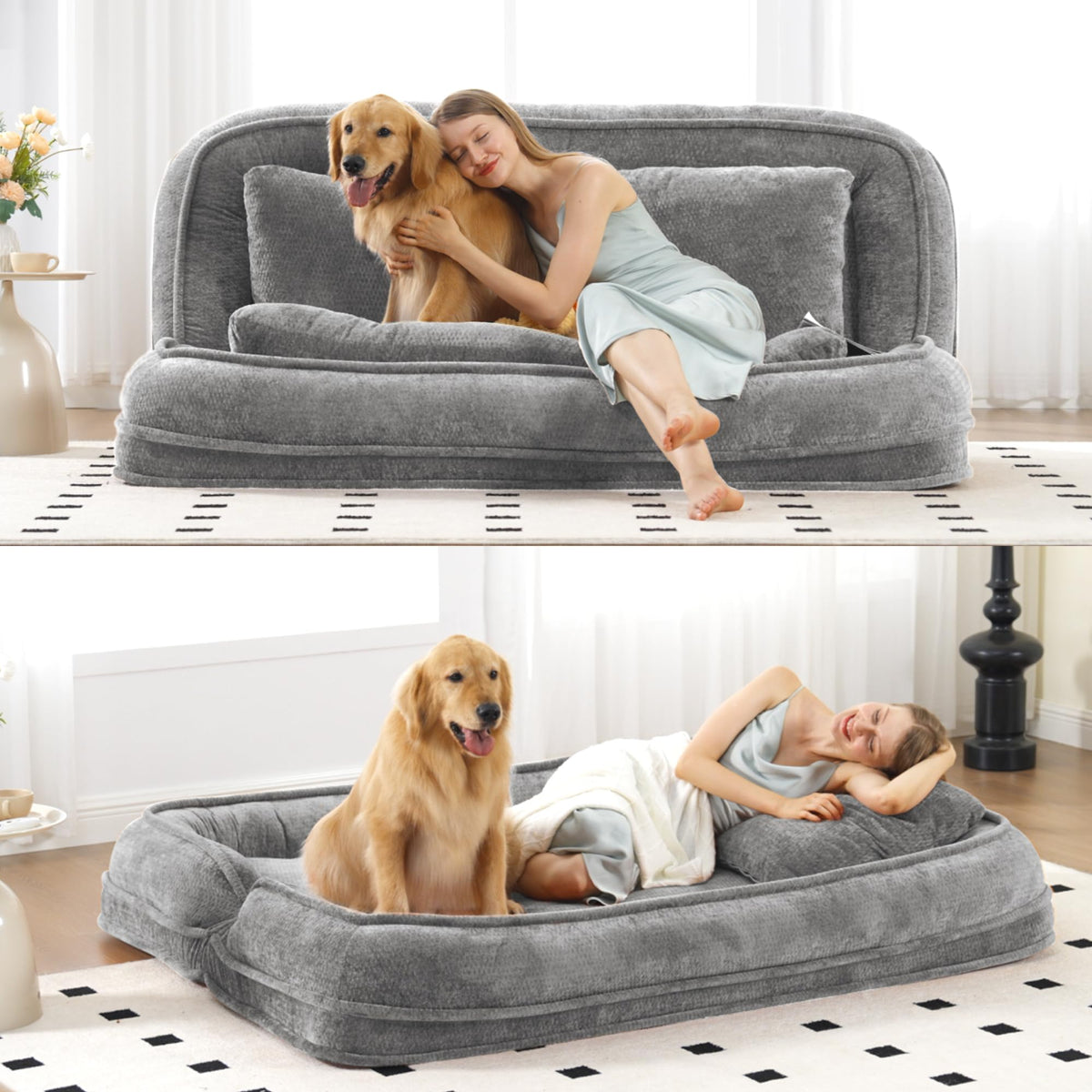 Oversized Convertible Floor Sofa Bed with 3 Pillows M227617