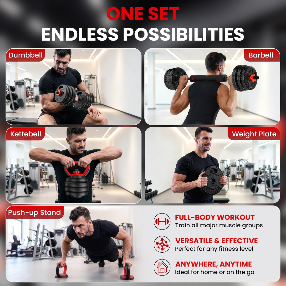 Adjustable Dumbbell Set 22/33/45/70/90lb Free Weight Set with Connector V267746