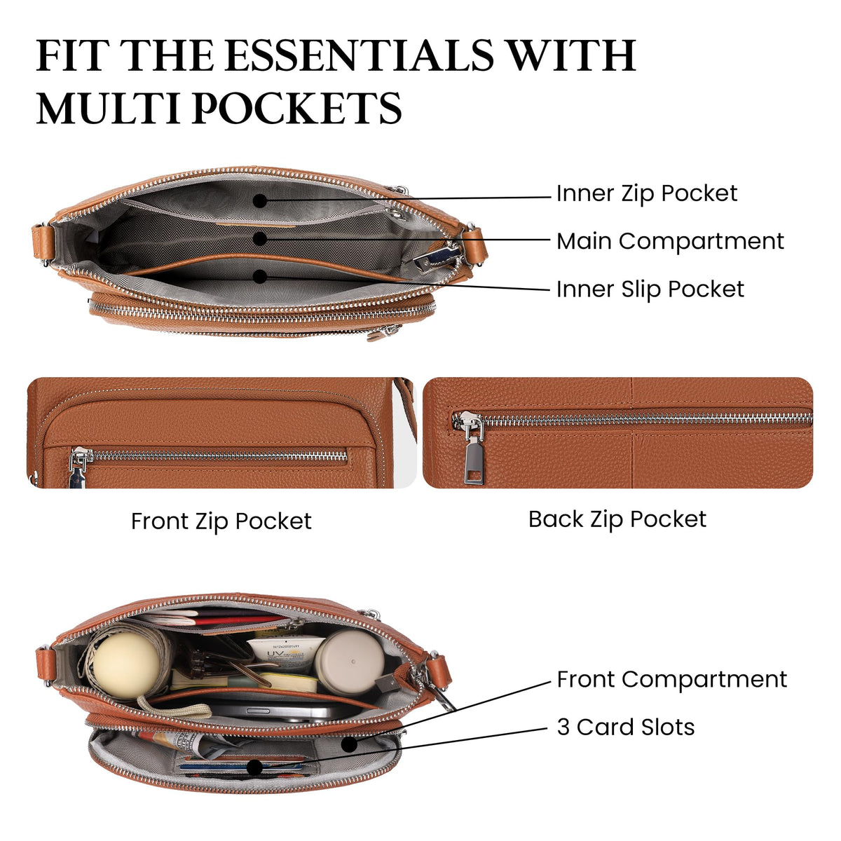 Anti Theft Genuine Leather Crossbody Bag with Wallet T5007