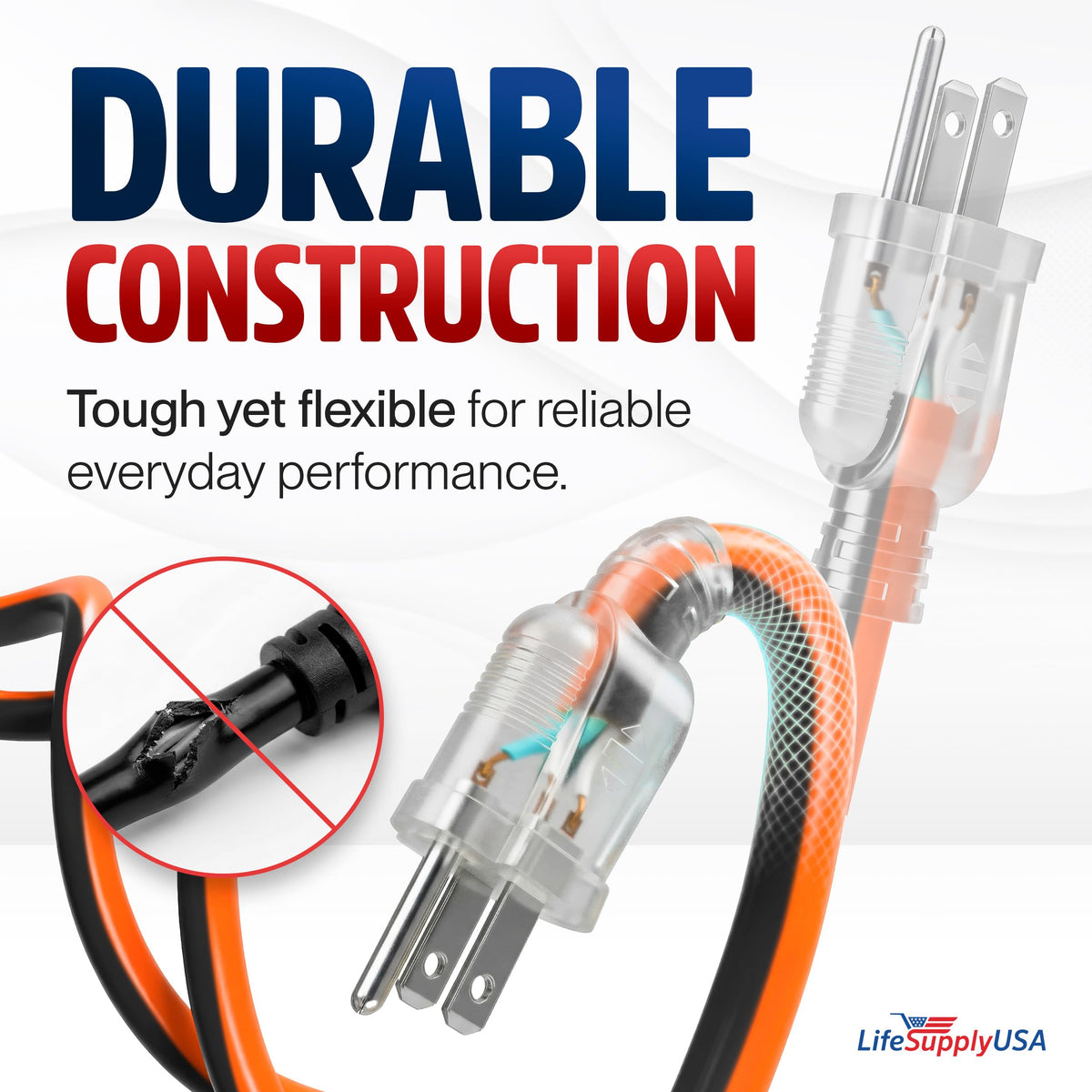 100ft 12/3 Gauge Heavy Duty Extension Cord, Waterproof, 15A 125V, Orange and Black S88216