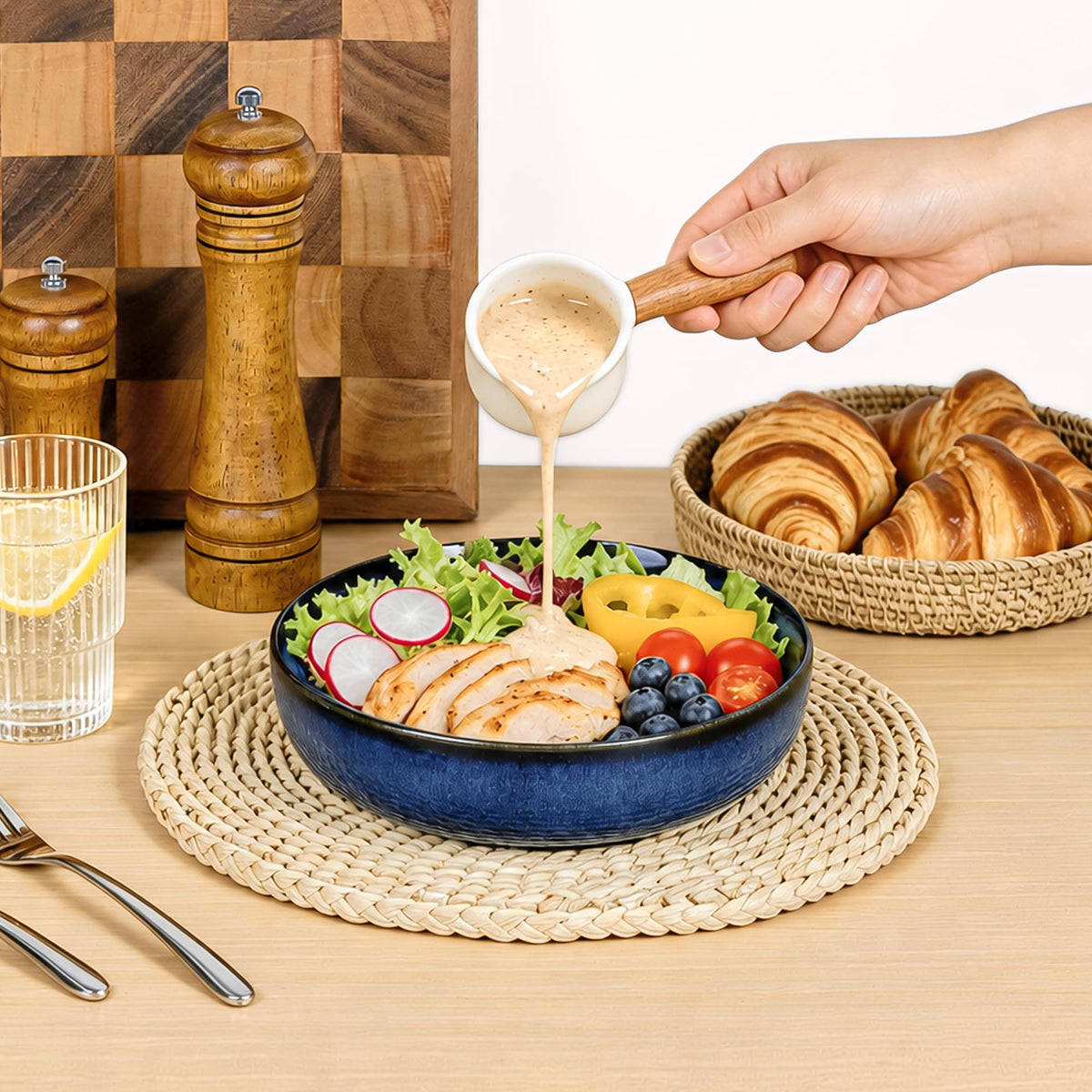 Blue Porcelain Pasta Bowls Set for 4 T334339