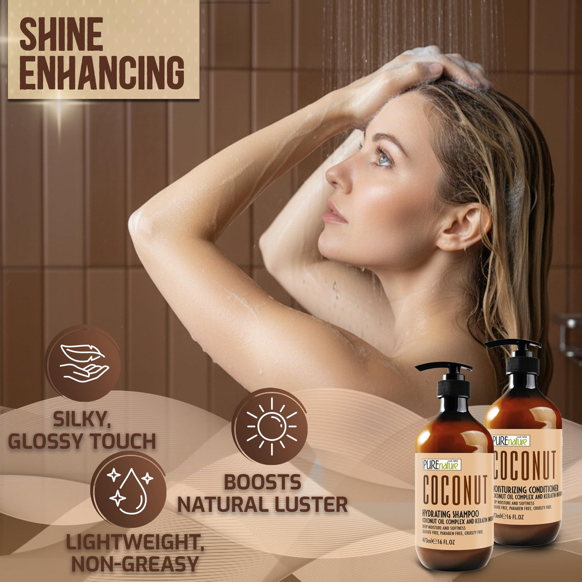 Sulfate Free Coconut Shampoo and Conditioner Set 16 Fl Oz E626