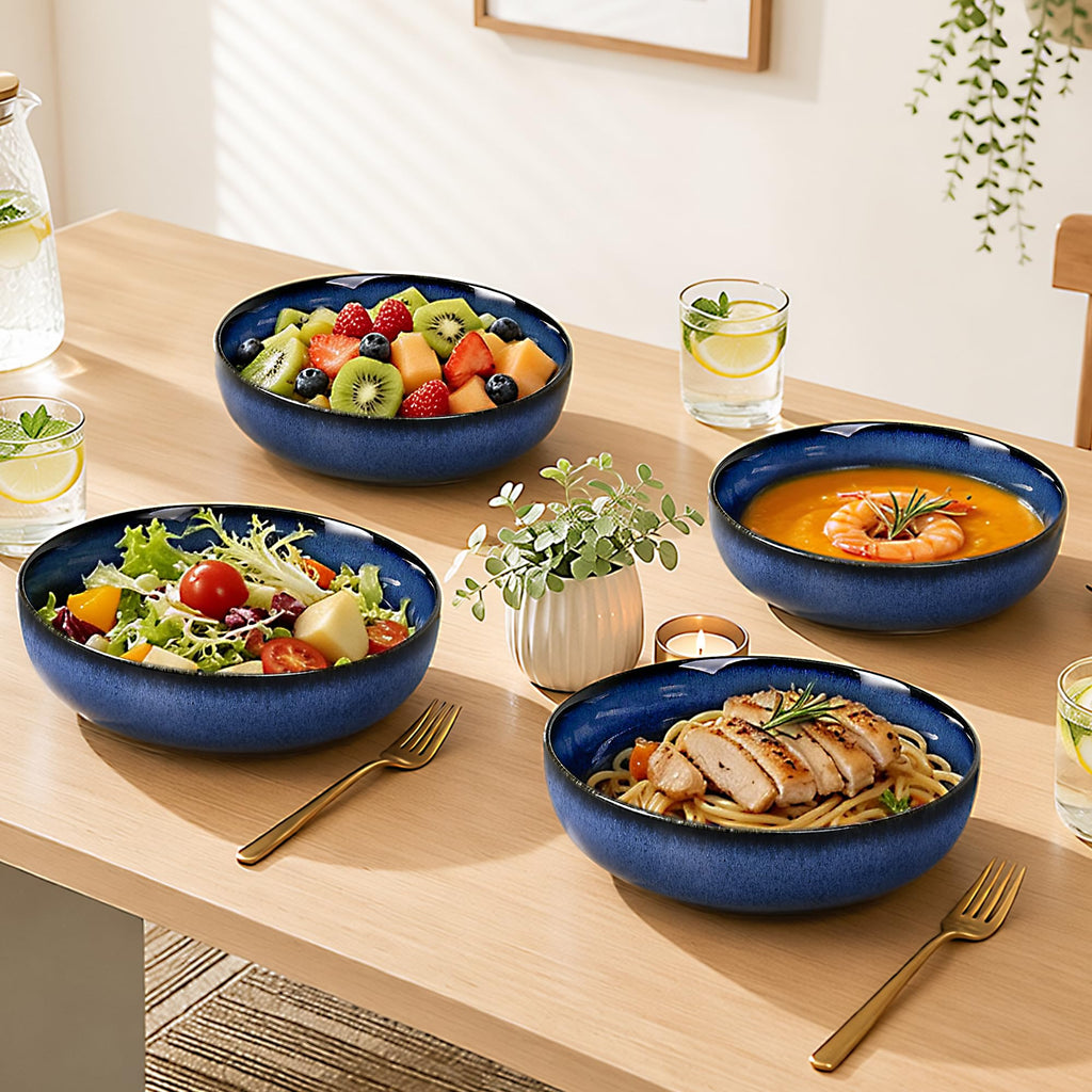Blue Porcelain Pasta Bowls Set for 4 T334339