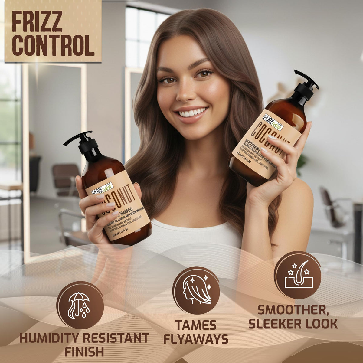 Sulfate Free Coconut Shampoo and Conditioner Set 16 Fl Oz E626