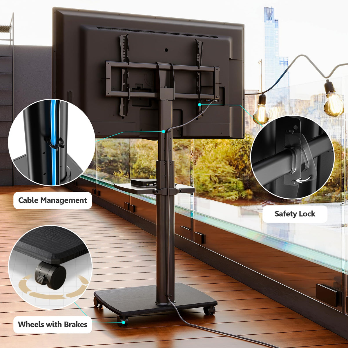 Black Rolling TV Stand for 32-75 Inch TVs V772