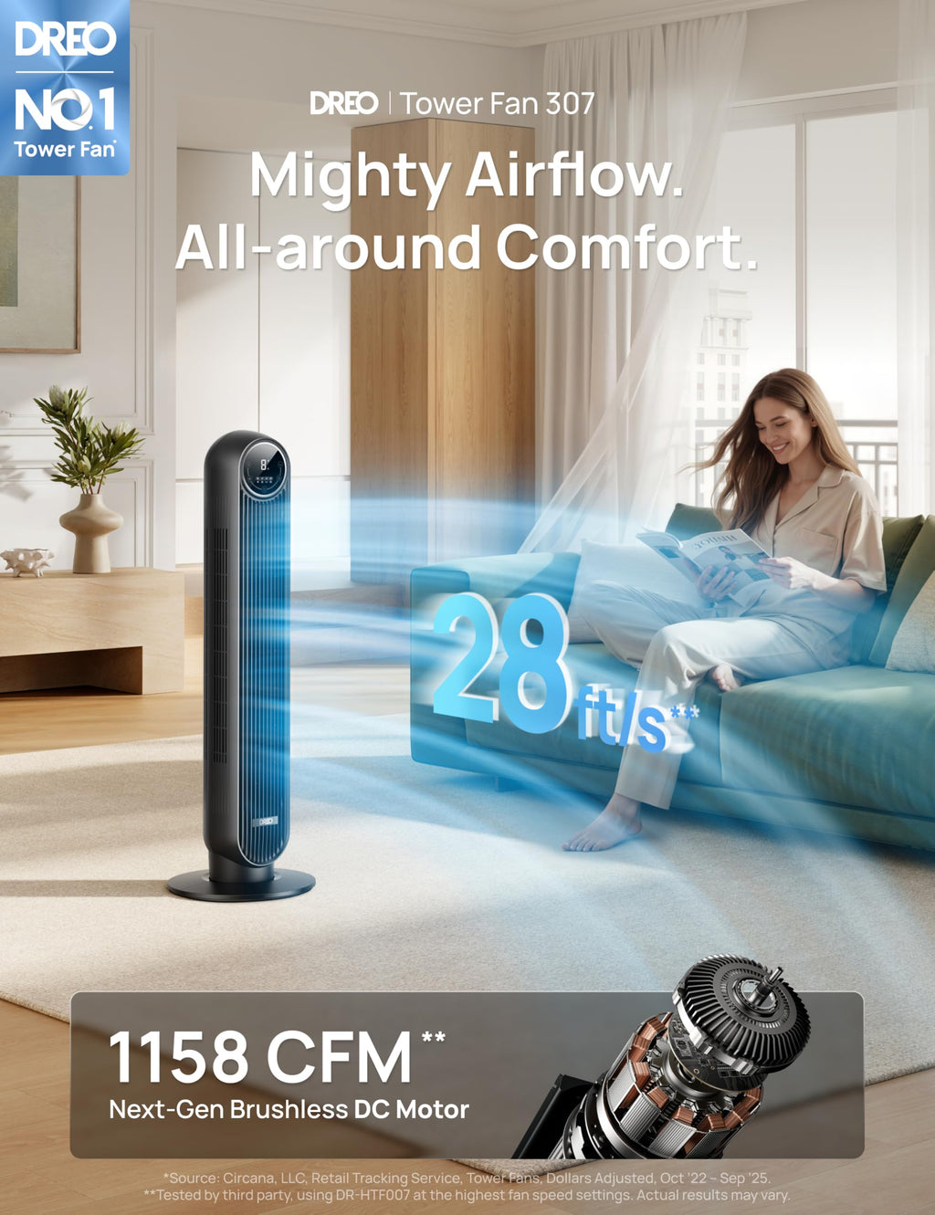 Ultra Quiet Tower Fan, 8 Speeds J206