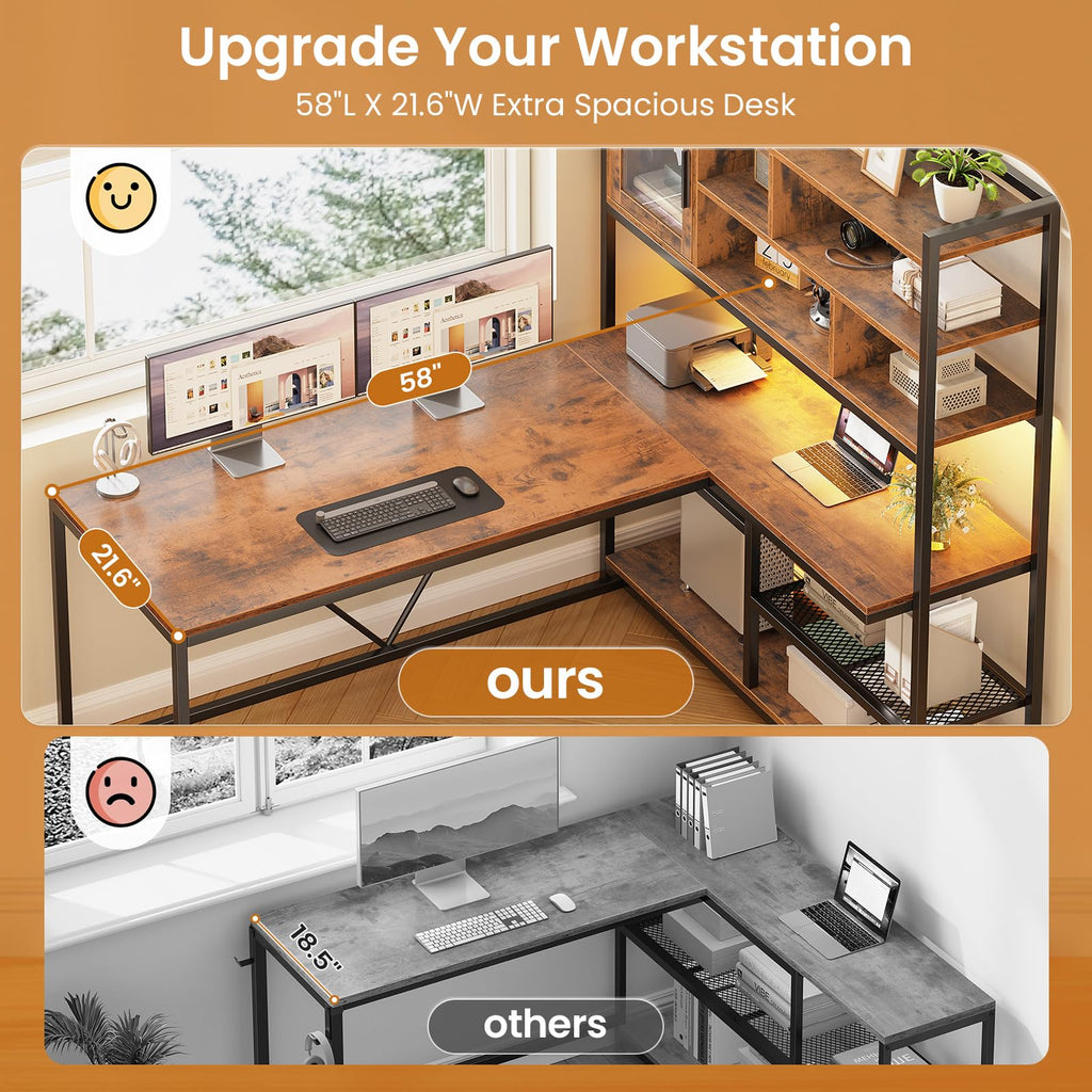 L Shaped Computer Desk with Storage Shelves Z2552