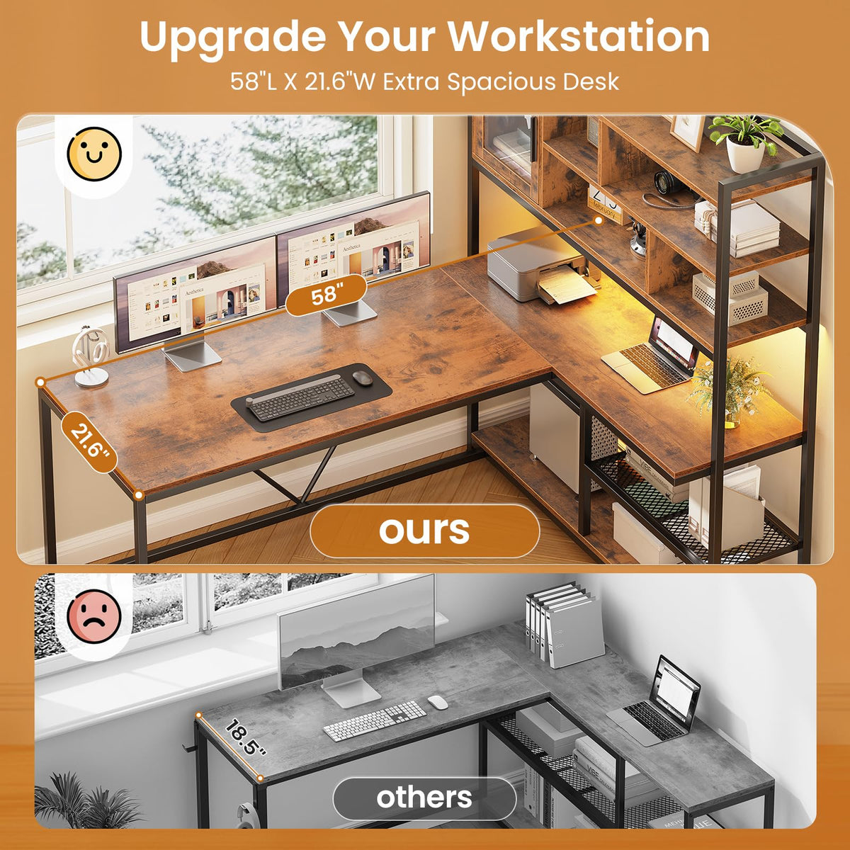 L Shaped Computer Desk with Storage Shelves Z2552