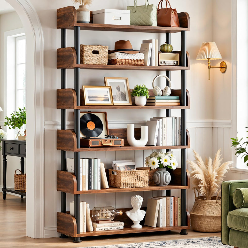 6-Tier Tall Open Bookshelf with Metal Frame O50199
