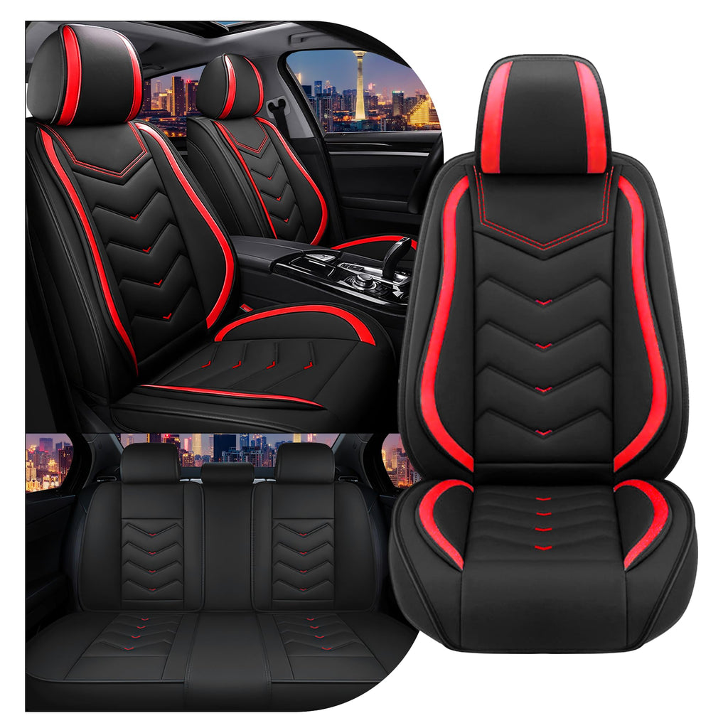 Black Red Nappa Leather Car Seat Covers Set S469