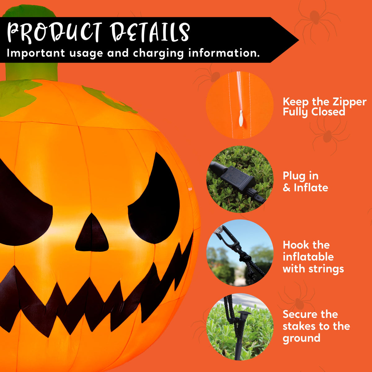 10FT Tall Inflatable Pumpkin with Built-in LED Lights Z618