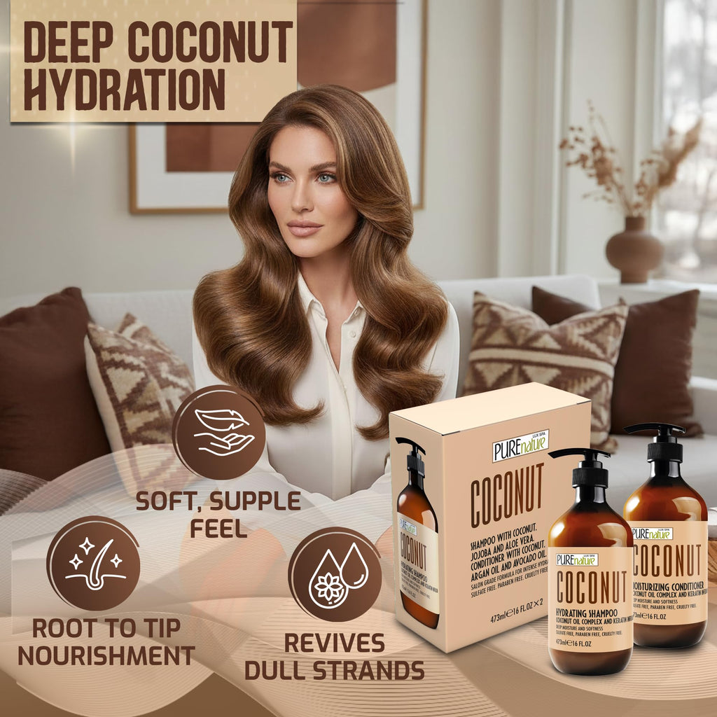 Sulfate Free Coconut Shampoo and Conditioner Set 16 Fl Oz E626