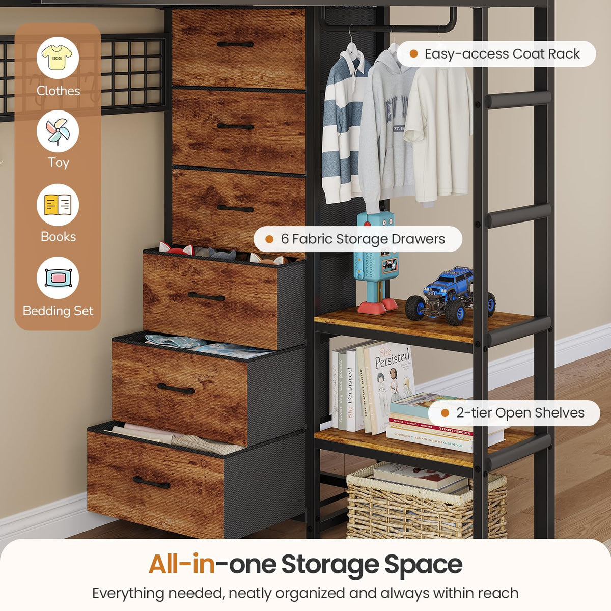 Black Twin Over Twin Triple Bunk Bed with 9 Storage Drawers N726902