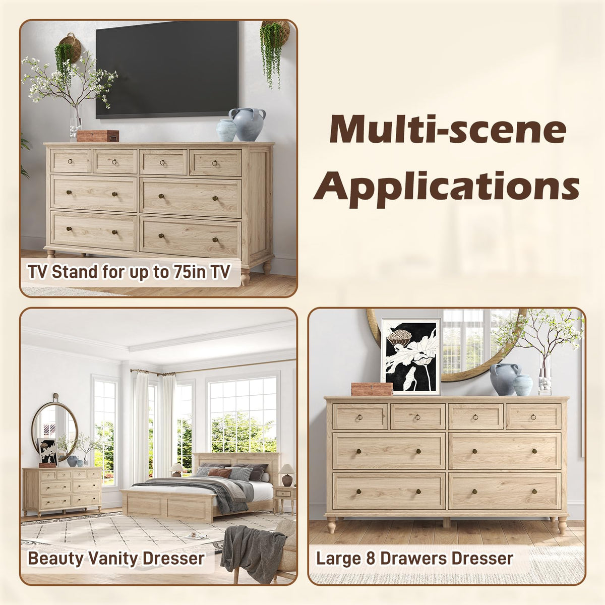 Rustic Wood 8 Drawer Dresser G744