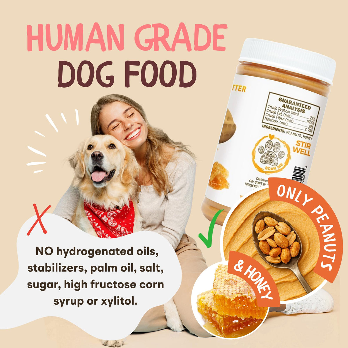 All Natural Peanut Butter for Dogs, 2 Ingredients, 4oz Pouches (6 Count) O9932