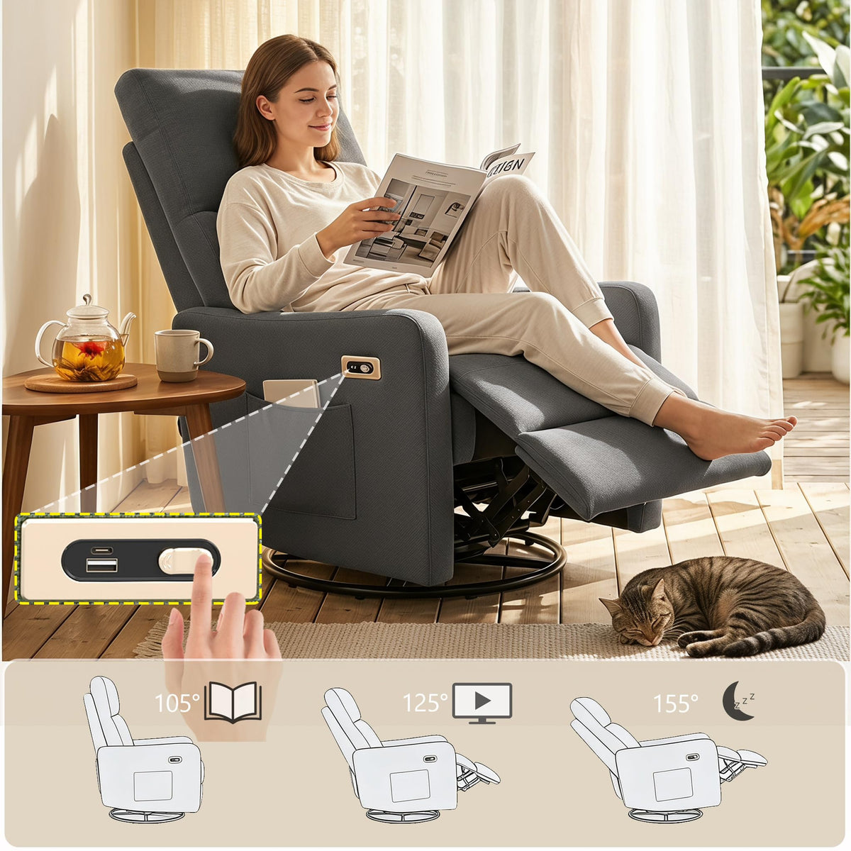 Small Power Swivel Rocker Recliner Chair F61911