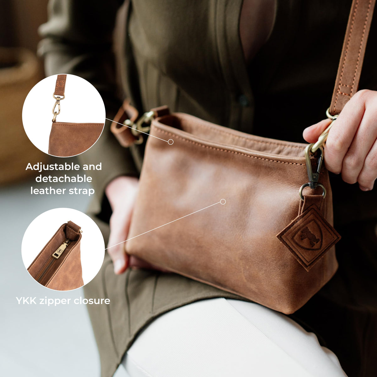 Full Grain Leather Crossbody Purse H975