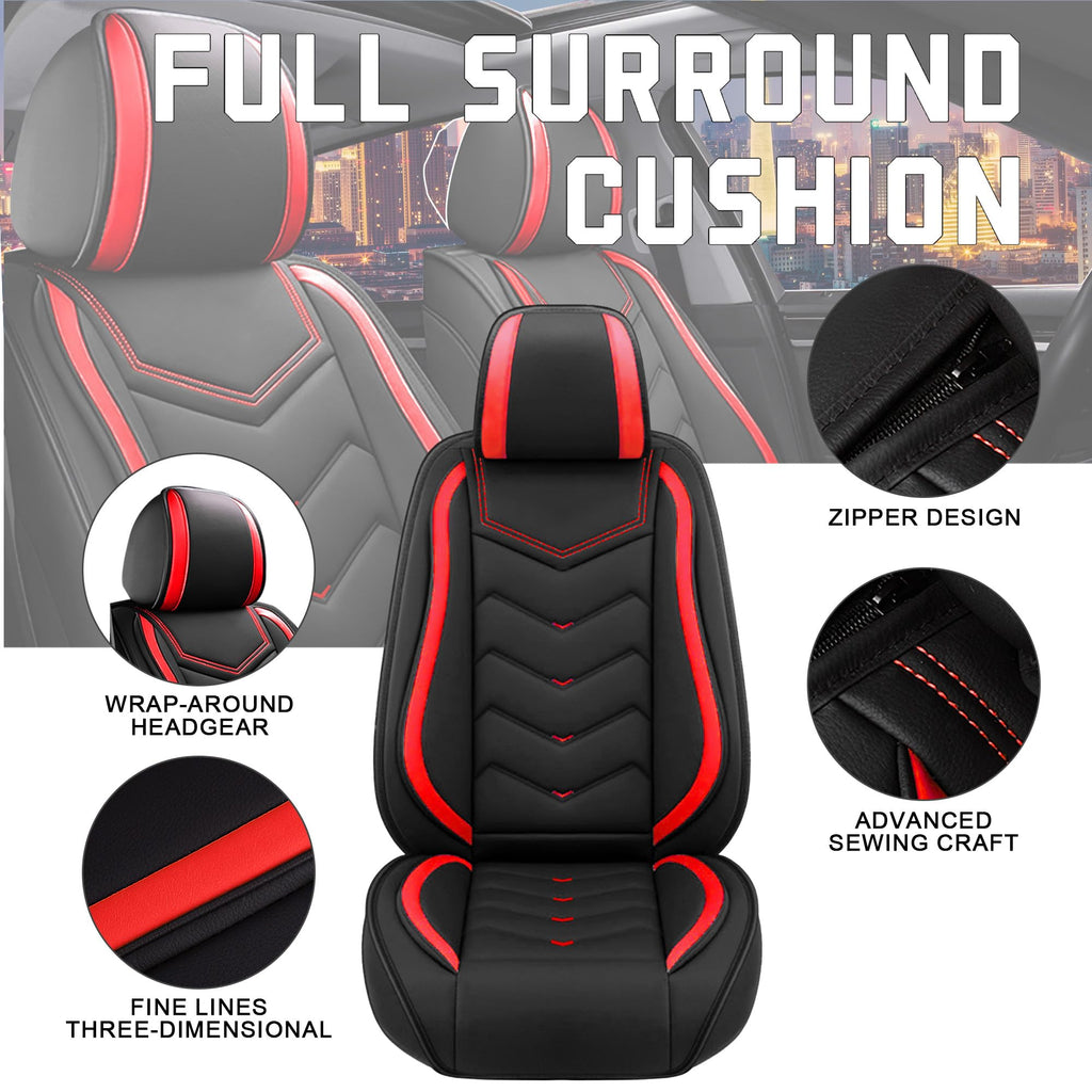 Black Red Nappa Leather Car Seat Covers Set S469