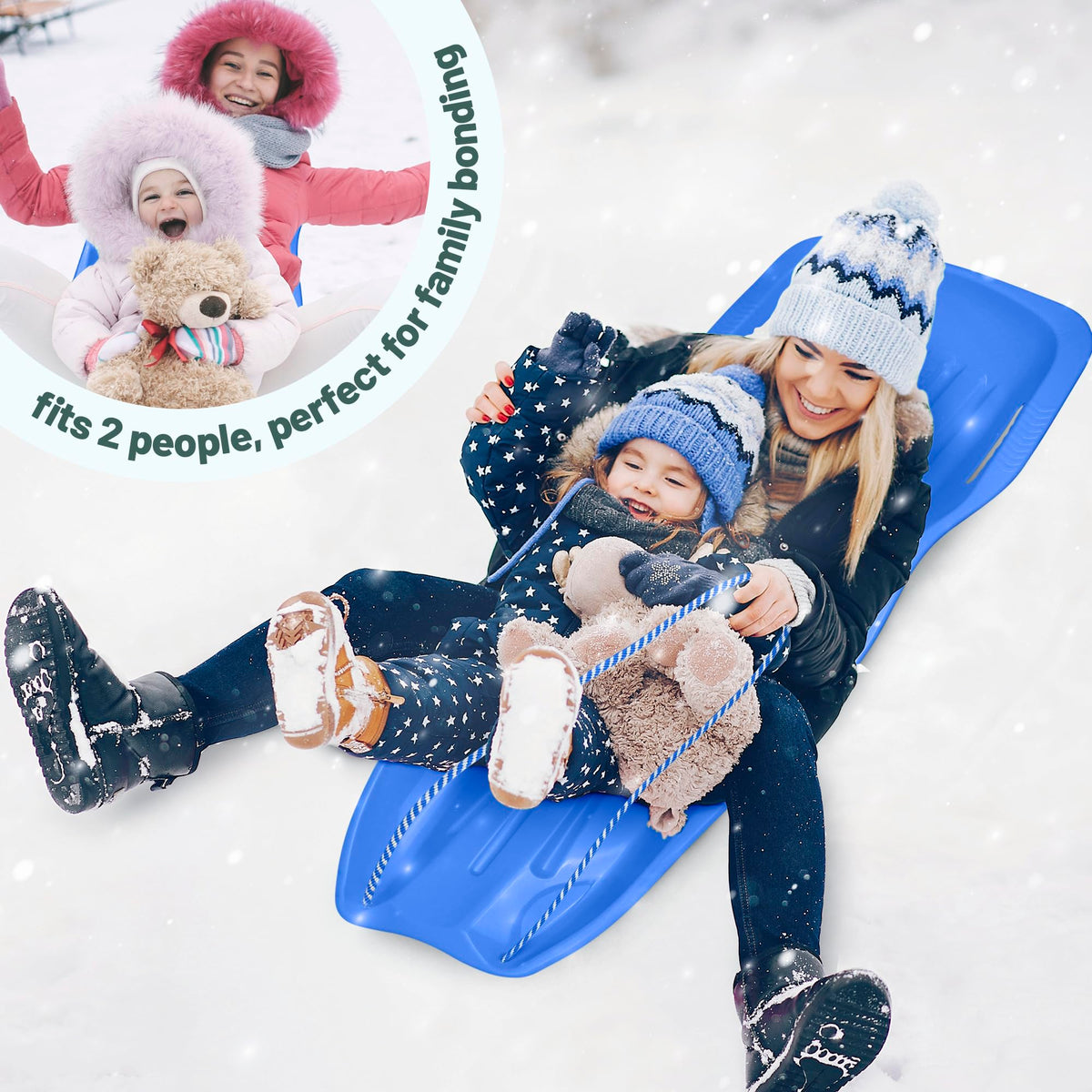 Kids Plastic Snow Sled with Pull Rope and Handles, Blue B8244
