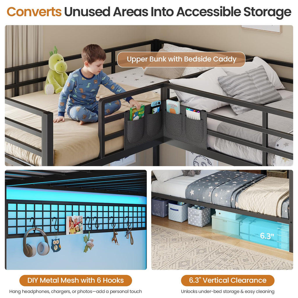 Black Twin Over Twin Triple Bunk Bed with 9 Storage Drawers N726902