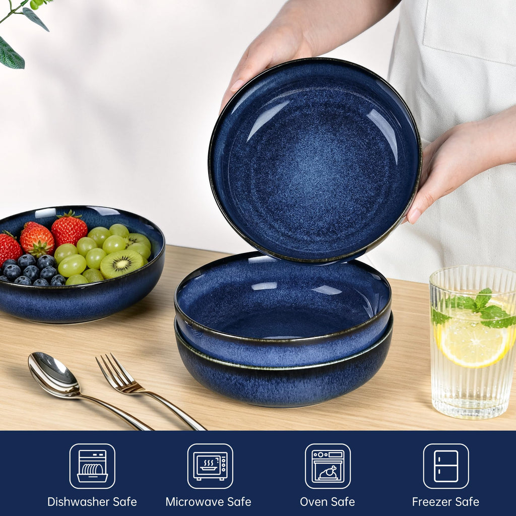 Blue Porcelain Pasta Bowls Set for 4 T334339