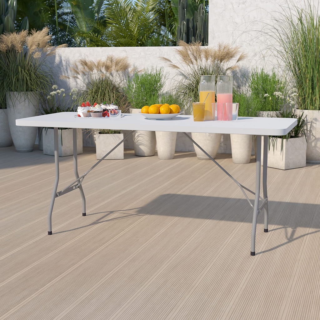 6-Foot Granite White Plastic Folding Table E30762