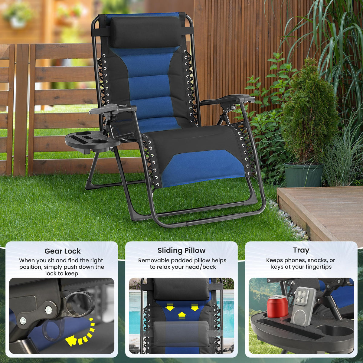Oversized Zero Gravity Chair 2 Pack Folding Recliner with Pillow & Cup Holder H172082