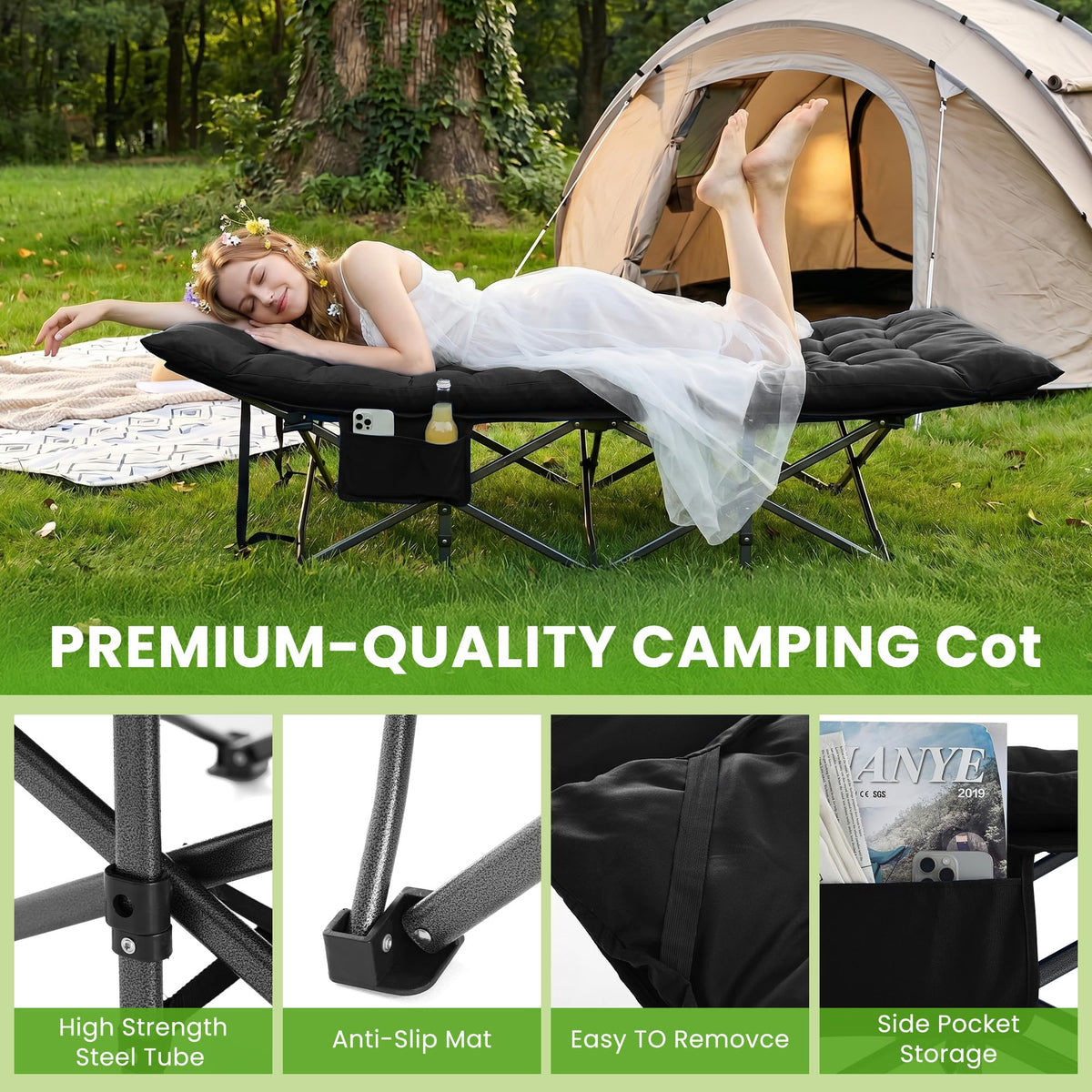 Folding Camping Cot with Carry Bag & Mattress T147