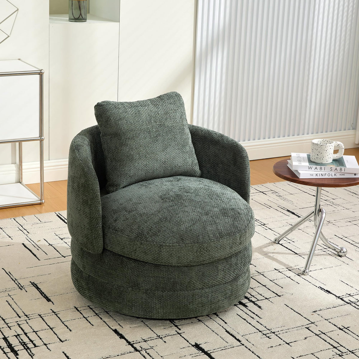 30" Modern Round Set of 2 Swivel Chenille Upholstered Barrel Chair F9377