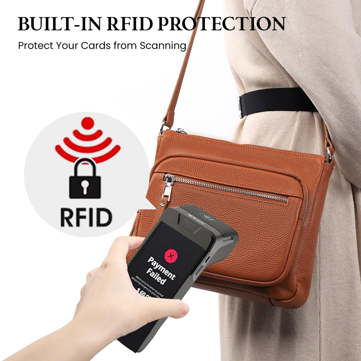 Anti Theft Genuine Leather Crossbody Bag with Wallet T5007